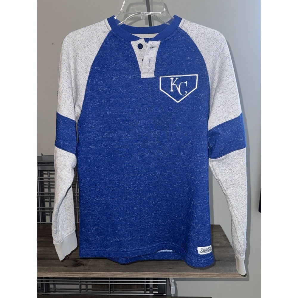Kansas City Royals Stitches Henley Long Sleeve Shirt Size Small Blue Gray KC MLB